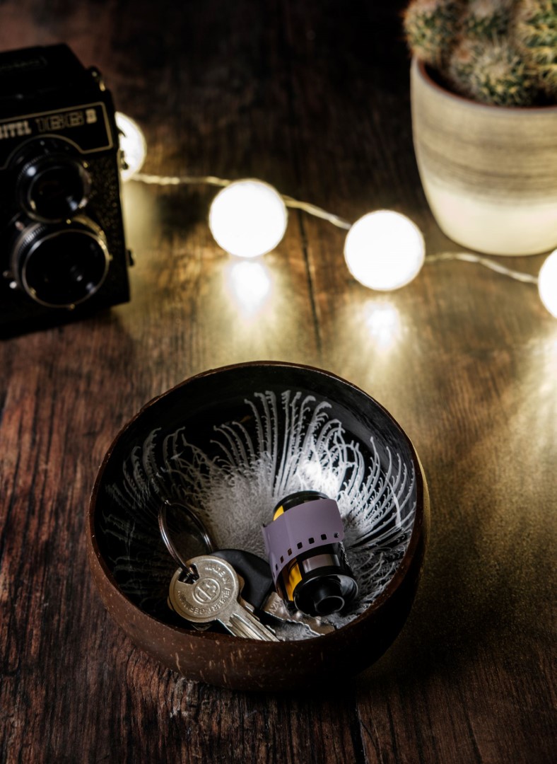 Kokosnuss Schale DIAMOND Splash silber inkl. Untersetzer aus Kokosfasern – Bild 9