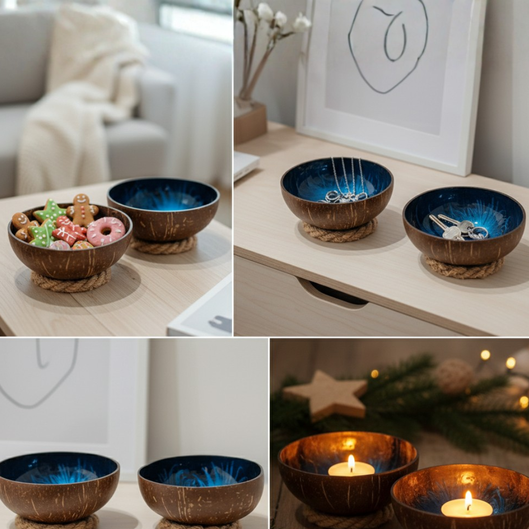 Kokosnuss Schale OCEAN im 2er-Set Splash blau inkl. 2 Untersetzer aus Kokosfasern – Bild 6