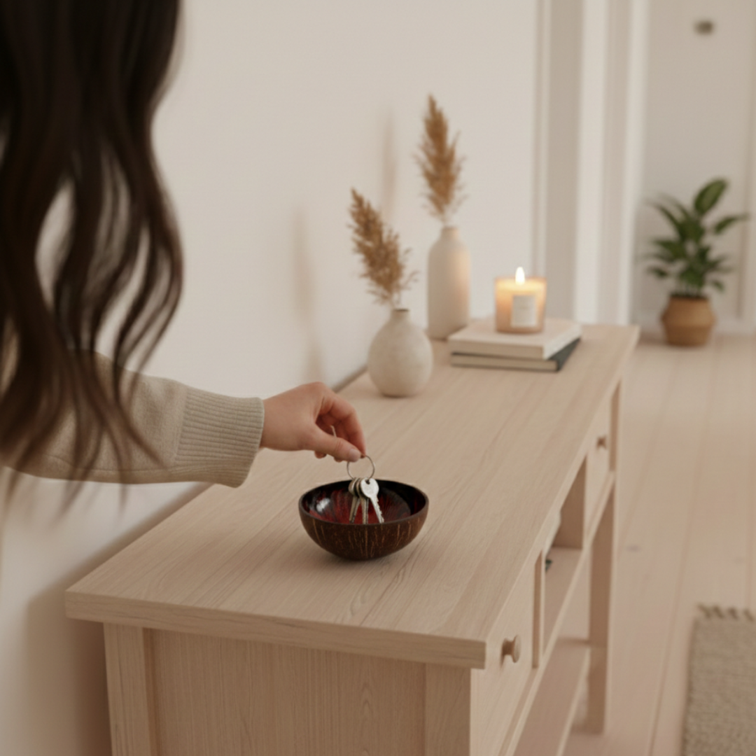 Kokosnuss Schale RUBY Splash rot inkl. Untersetzer aus Kokosfasern – Bild 8