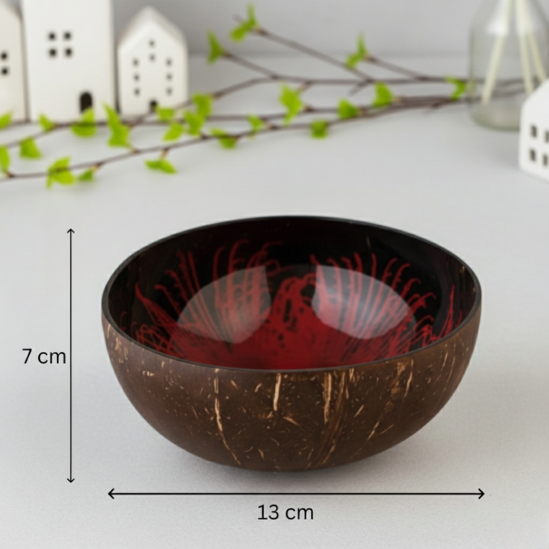 Kokosnuss Schale RUBY Splash rot inkl. Untersetzer aus Kokosfasern – Bild 2