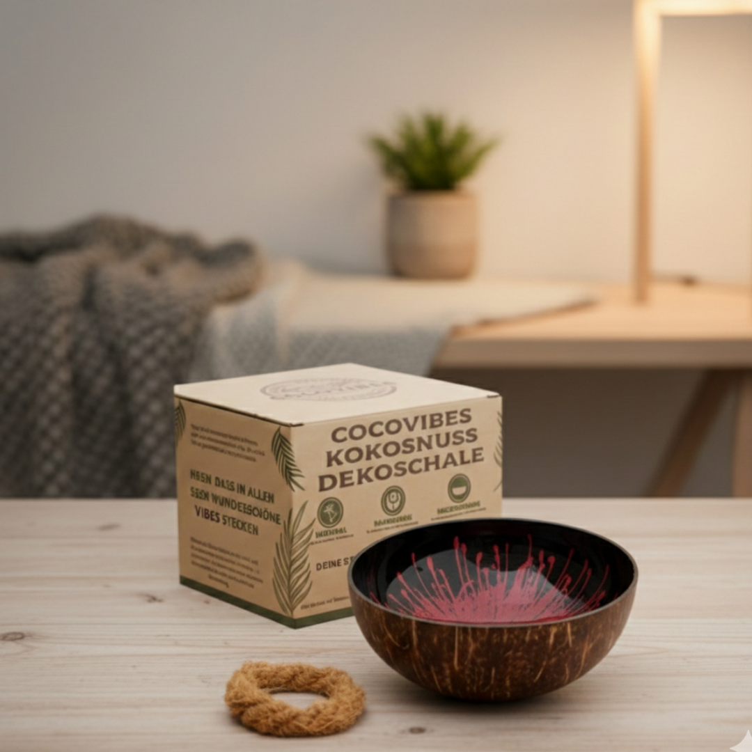 Kokosnuss Schale RUBY Splash rot inkl. Untersetzer aus Kokosfasern – Bild 7