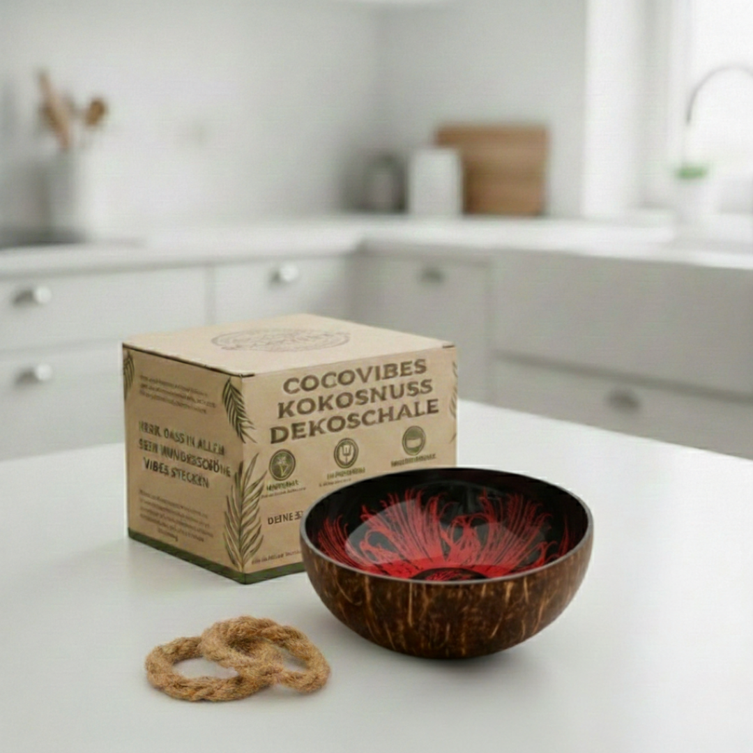 Kokosnuss Schale RUBY Splash rot inkl. Untersetzer aus Kokosfasern