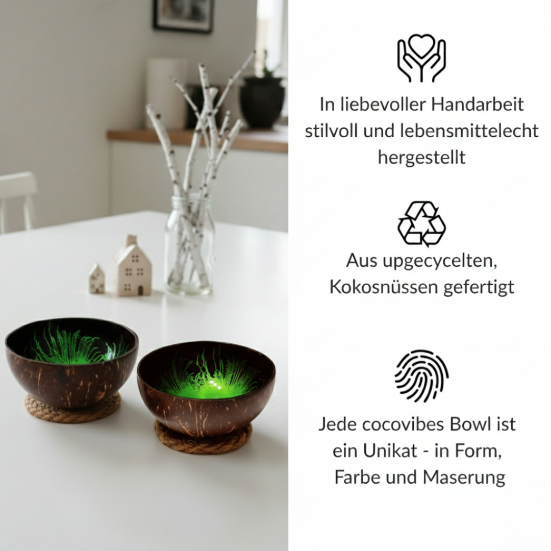 Kokosnuss Schale JADE im 2er-Set Splash grün inkl. 2 Untersetzer aus Kokosfasern – Bild 5