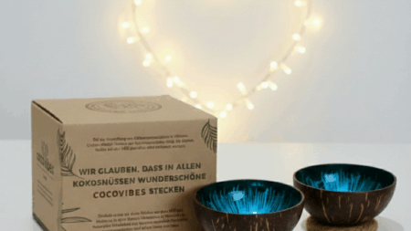 Kokosnuss Schale OCEAN im 2er-Set Splash blau inkl. 2 Untersetzer aus Kokosfasern