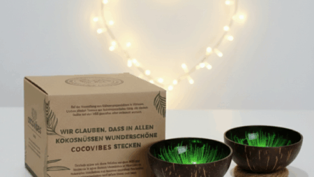 Kokosnuss Schale JADE im 2er-Set Splash grün inkl. 2 Untersetzer aus Kokosfasern