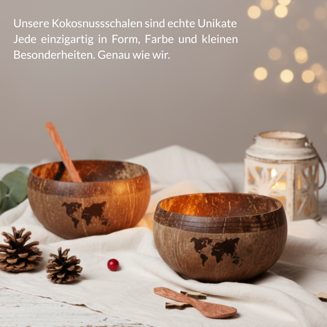 Jumbo Kokosnuss Schale ONE WORLD im 2er Set inkl. 2 Kokosholzlöffel und 2 Untersetzer – Bild 6