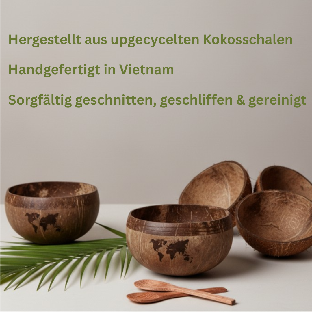 Jumbo Kokosnuss Schale ONE WORLD im 2er Set inkl. 2 Kokosholzlöffel und 2 Untersetzer – Bild 8