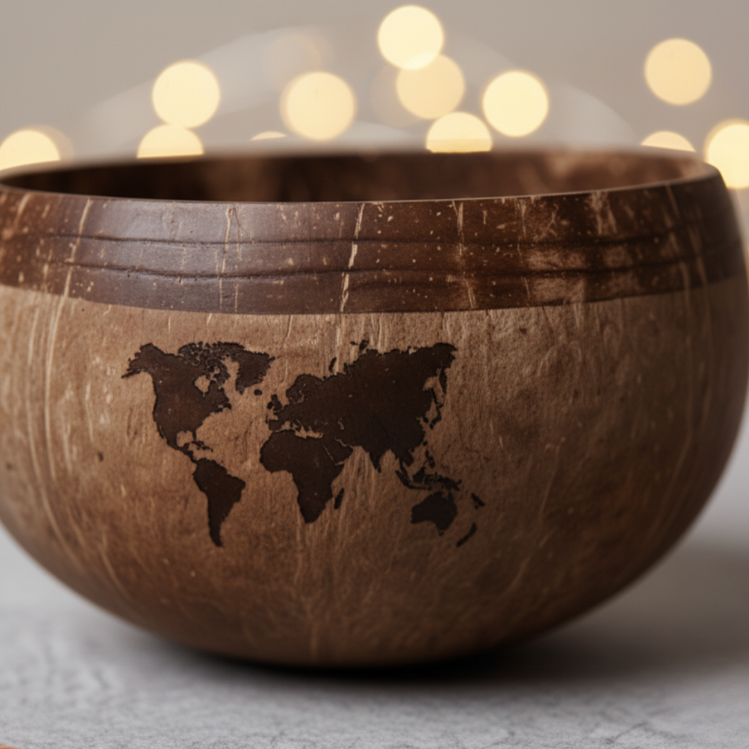 Jumbo Kokosnuss Schale ONE WORLD im 2er Set inkl. 2 Kokosholzlöffel und 2 Untersetzer – Bild 9