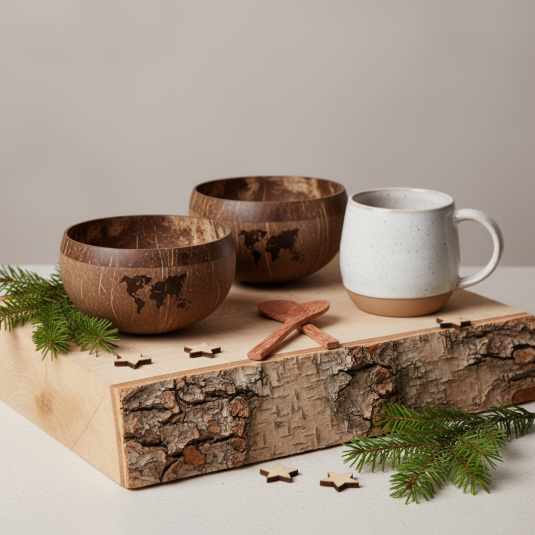 Jumbo Kokosnuss Schale ONE WORLD im 2er Set inkl. 2 Kokosholzlöffel und 2 Untersetzer – Bild 7