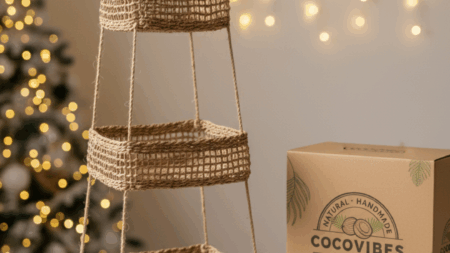 Hängekorb KAYA mit 3 Körben aus Seegras / Obstkorb / Hänge-Etagere quadratisch 32+28+22 cm