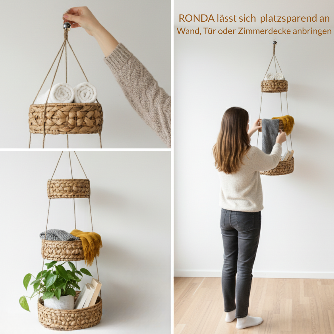 Hängekorb RONDA mit 3 Körben aus Wasserhyazinthe / Obstkorb / Hänge-Etagere rund 30+25+20 cm – Bild 9