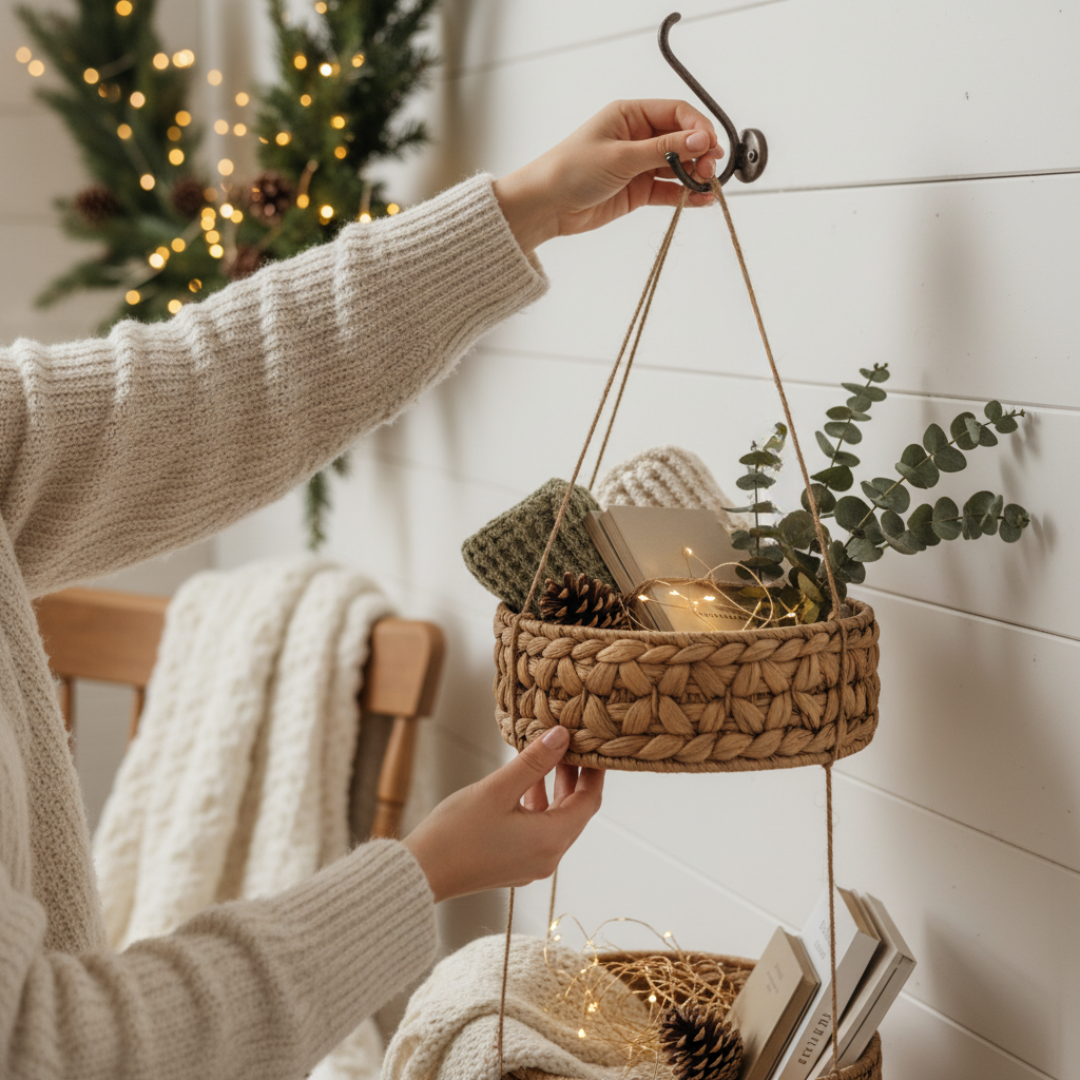 Hängekorb RONDA mit 3 Körben aus Wasserhyazinthe / Obstkorb / Hänge-Etagere rund 30+25+20 cm – Bild 5