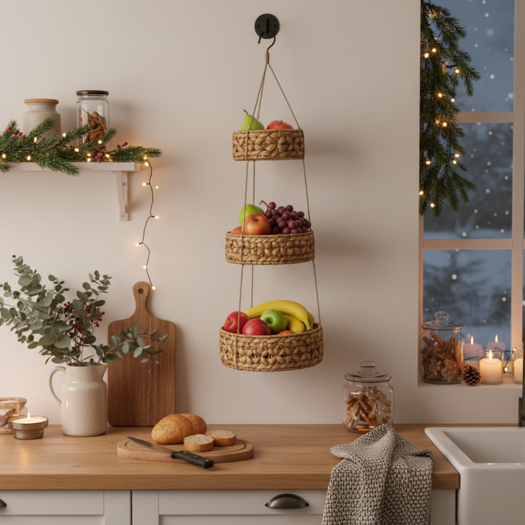 Hängekorb RONDA mit 3 Körben aus Wasserhyazinthe / Obstkorb / Hänge-Etagere rund 30+25+20 cm – Bild 3