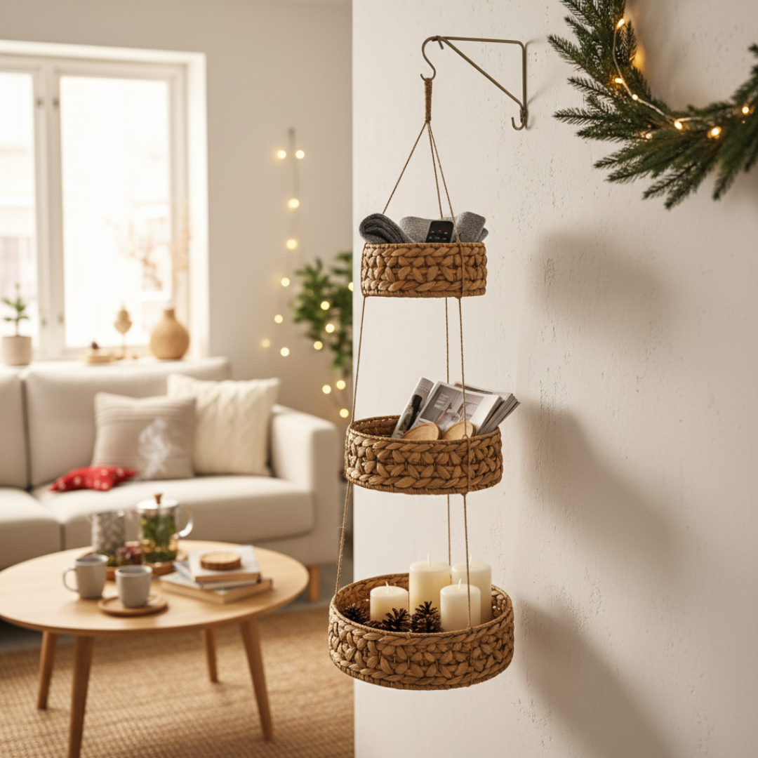 Hängekorb RONDA mit 3 Körben aus Wasserhyazinthe / Obstkorb / Hänge-Etagere rund 30+25+20 cm – Bild 7