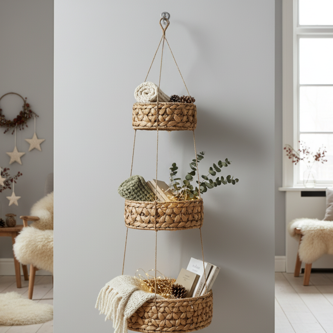 Hängekorb RONDA mit 3 Körben aus Wasserhyazinthe / Obstkorb / Hänge-Etagere rund 30+25+20 cm – Bild 6