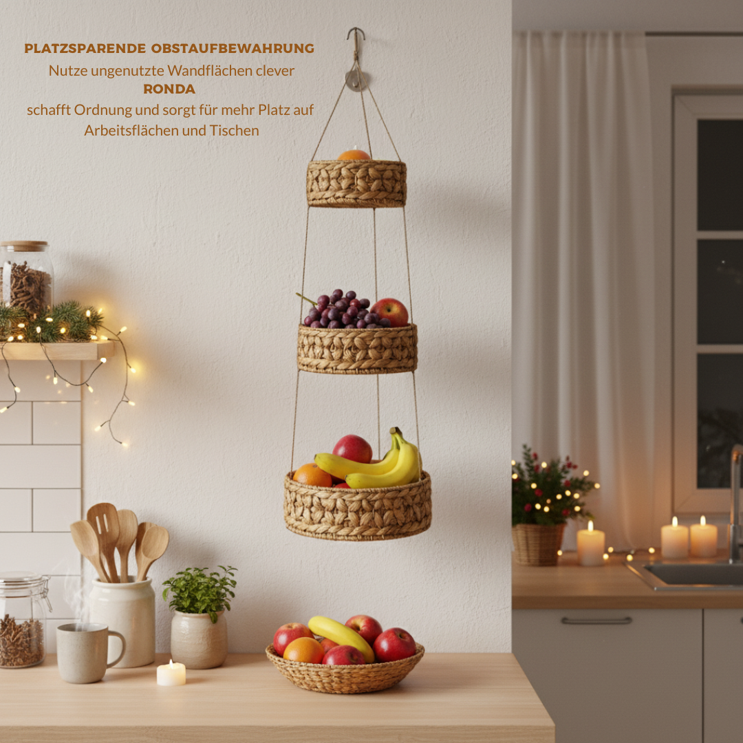 Hängekorb RONDA mit 3 Körben aus Wasserhyazinthe / Obstkorb / Hänge-Etagere rund 30+25+20 cm – Bild 4