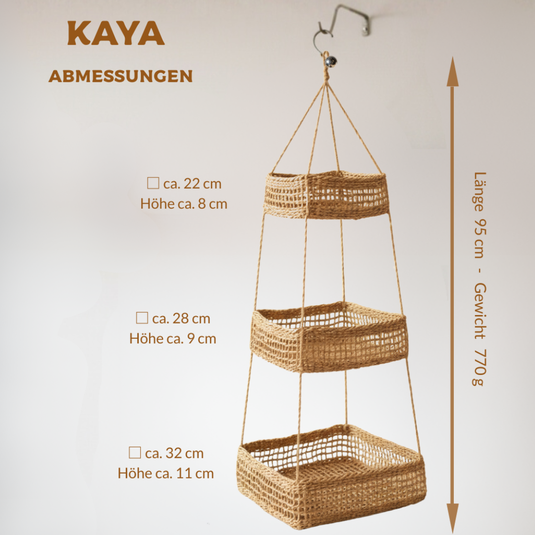 Hängekorb KAYA mit 3 Körben aus Seegras / Obstkorb / Hänge-Etagere quadratisch 32+28+22 cm – Bild 2