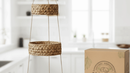 Hängekorb RONDA mit 3 Körben aus Wasserhyazinthe / Obstkorb / Hänge-Etagere rund 30+25+20 cm