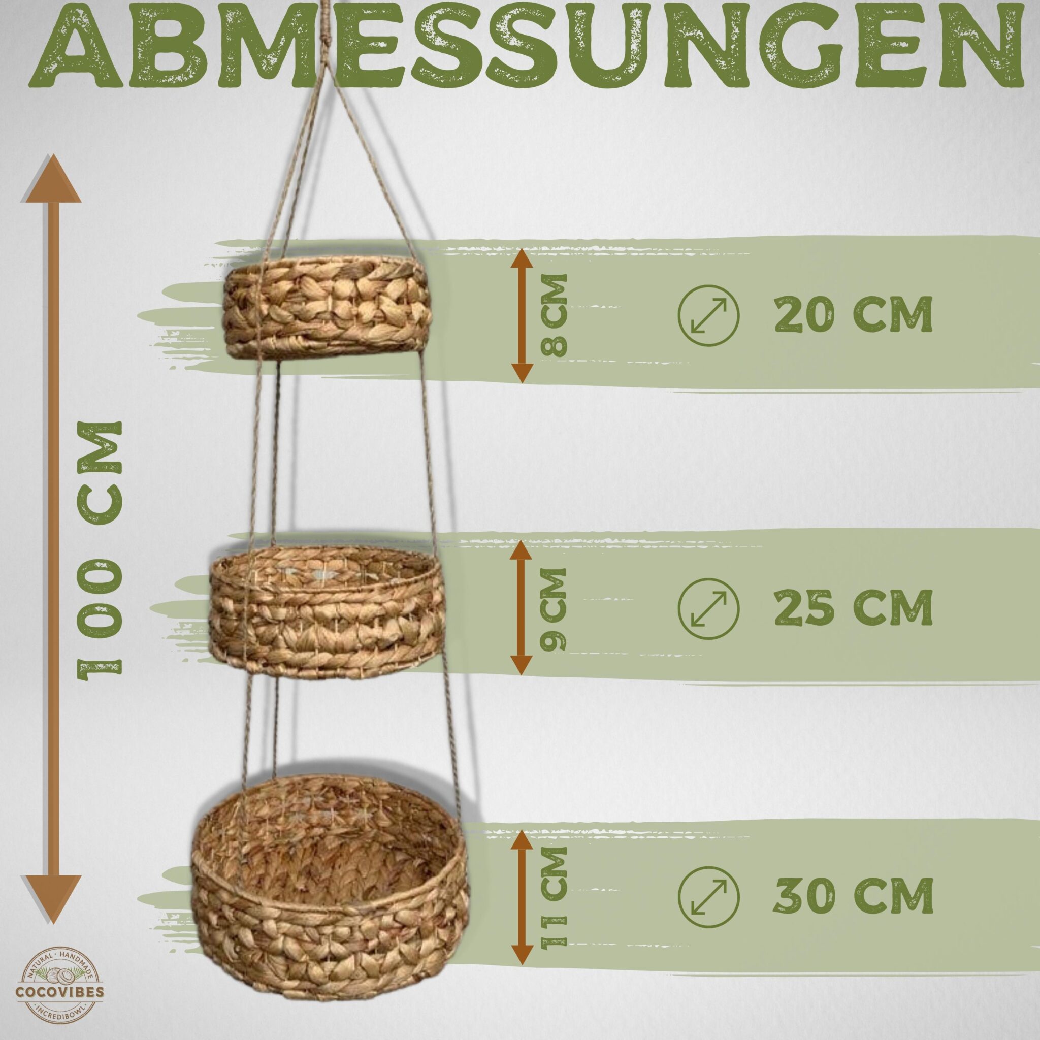 Hängekorb Aus Wasserhyazinthe Handgewebt – 27,9x22,9x11,4 Cm, Rustikal Für Pflanzen, Post Oder Deko | Mit Klappbarem Griff