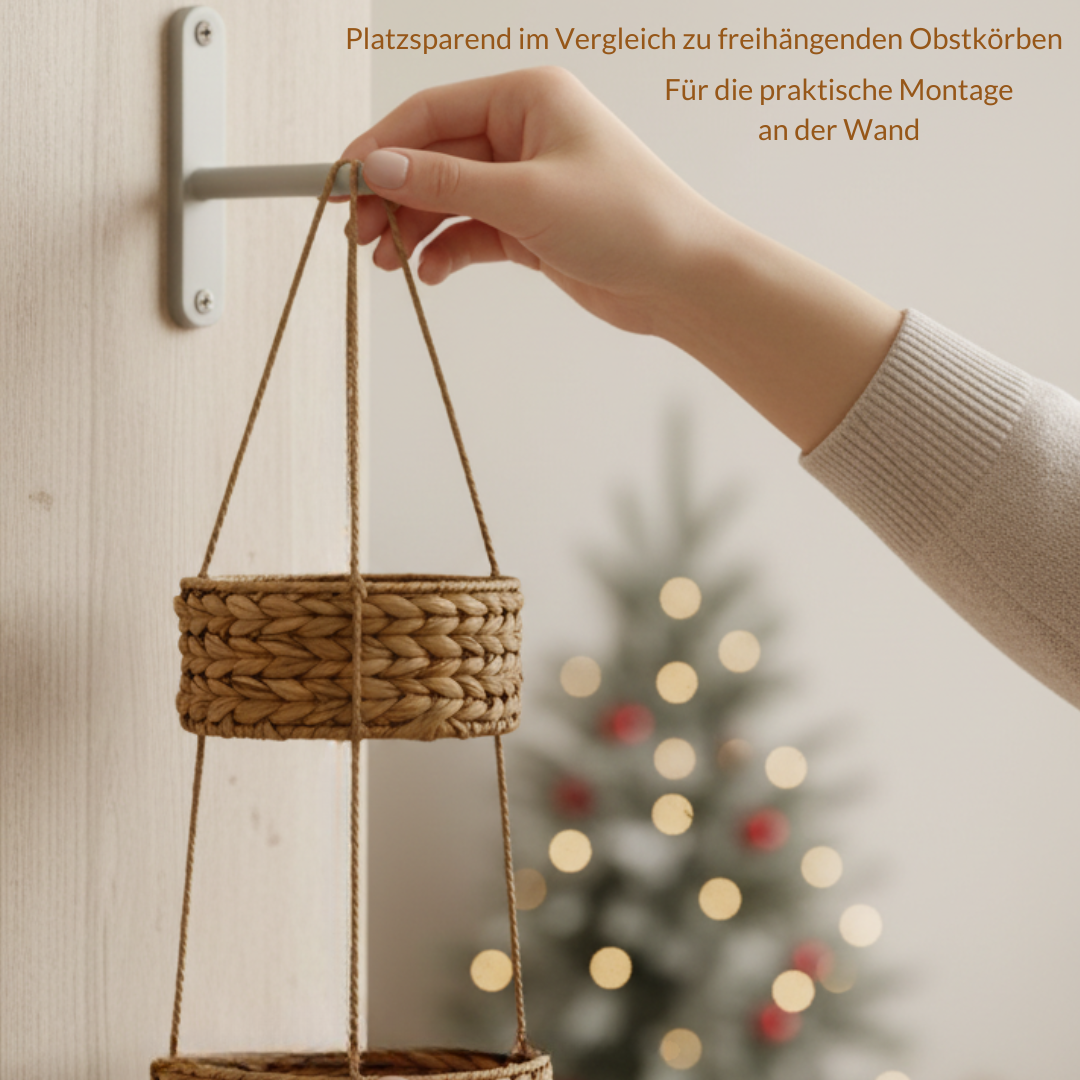 Hänge-Wandkorb WANDA mit 3 Körben aus Wasserhyazinthe / Obstkorb / Hänge-Etagere rund 30+23+18 cm, 90 cm lang – Bild 6