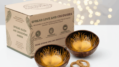 Kokosnuss Schale AMBER im 2er-Set Splash gold inkl. 2 Untersetzer aus Kokosfasern