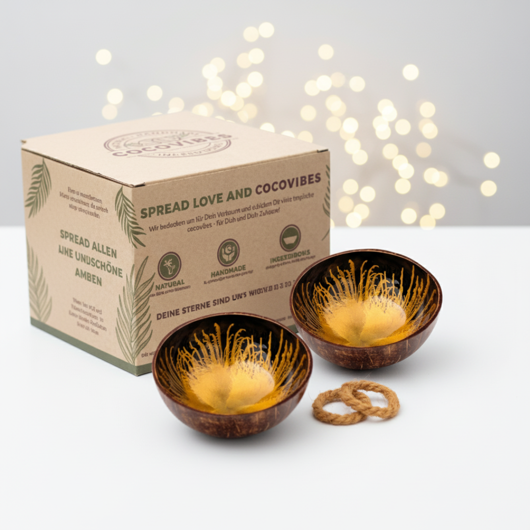 Kokosnuss Schale AMBER im 2er-Set Splash gold inkl. 2 Untersetzer aus Kokosfasern