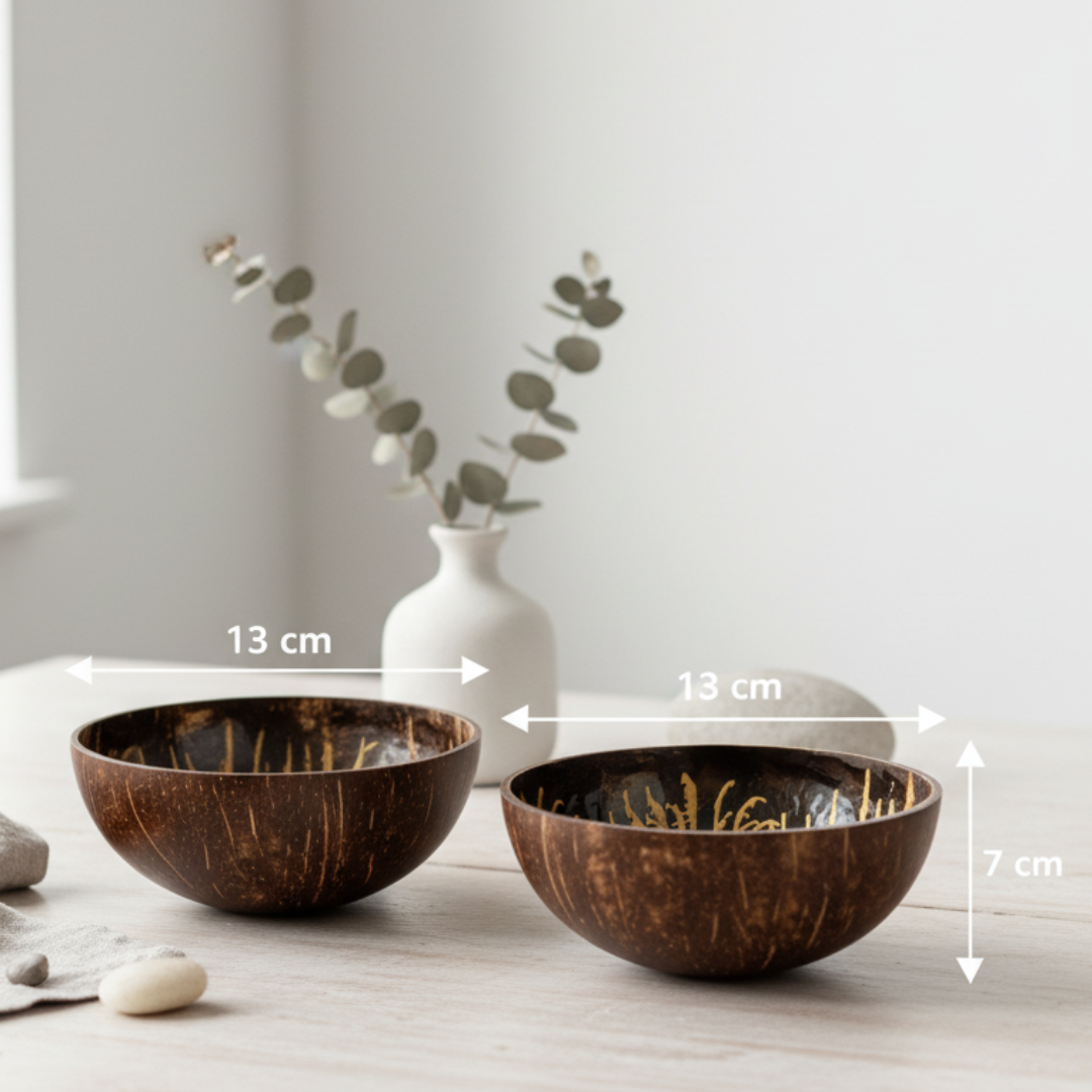 Kokosnuss Schale AMBER im 2er-Set Splash gold inkl. 2 Untersetzer aus Kokosfasern – Bild 2