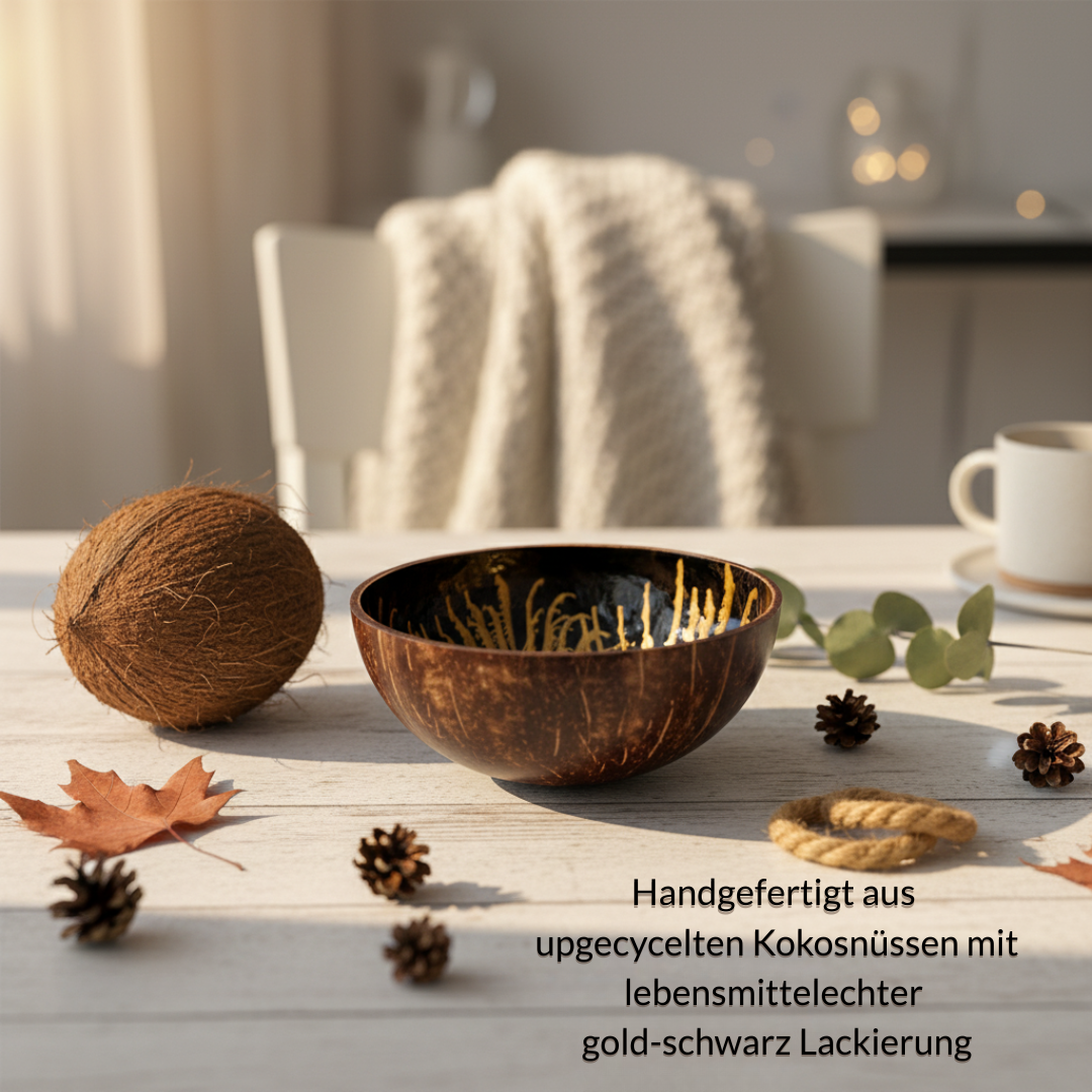 Kokosnuss Schale AMBER im 2er-Set Splash gold inkl. 2 Untersetzer aus Kokosfasern – Bild 7