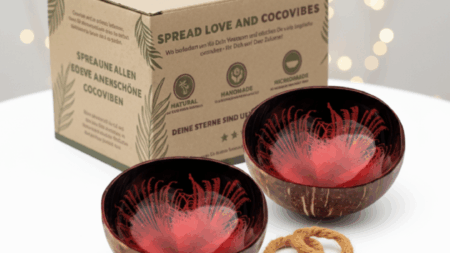 Kokosnuss Schale RUBY Splash rot inkl. Untersetzer aus Kokosfasern (Kopie)