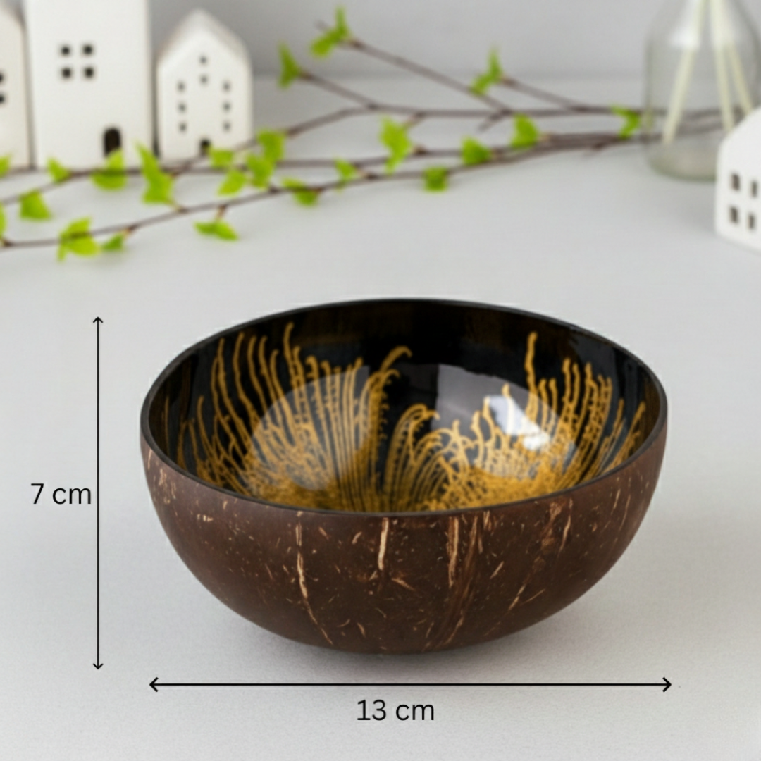 Kokosnuss Schale AMBER im 2er-Set Splash gold inkl. 2 Untersetzer aus Kokosfasern – Bild 2