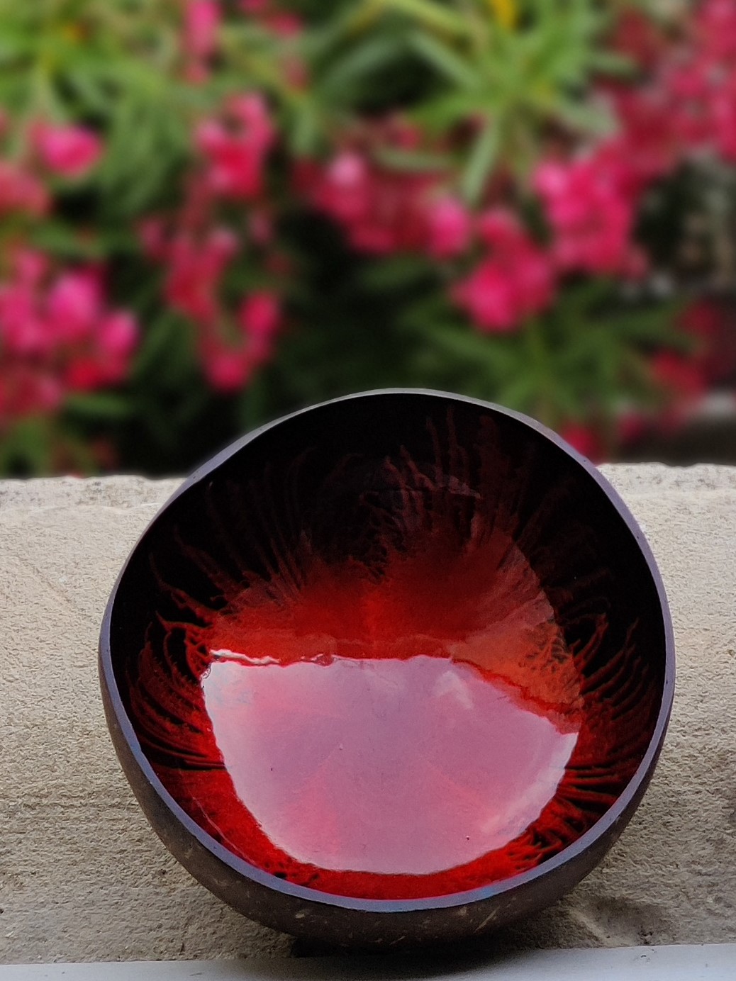 Kokosnuss Schale RUBY Splash rot inkl. Untersetzer aus Kokosfasern – Bild 10