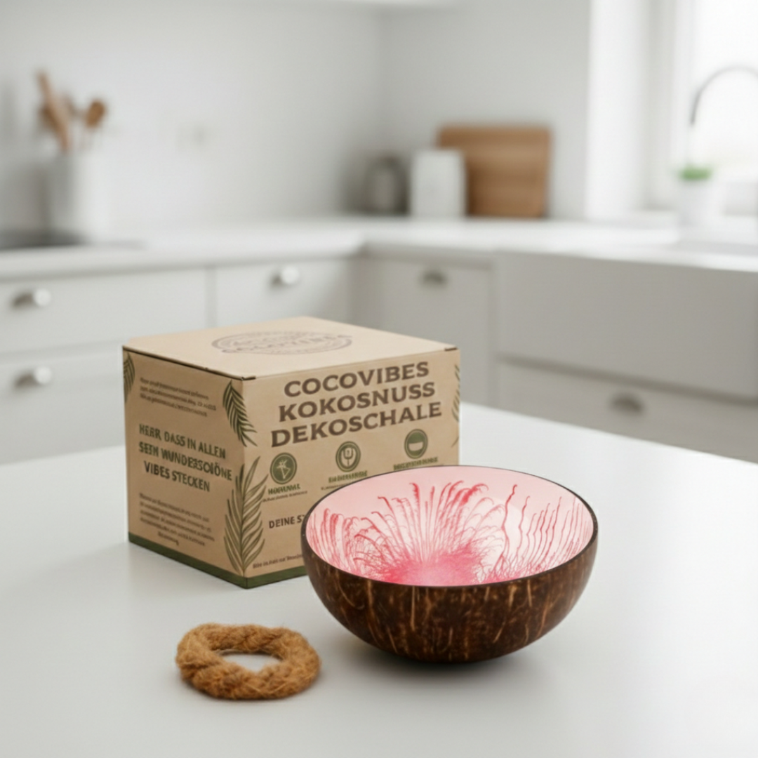 Kokosnuss Schale ROSE Splash rosa inkl. Untersetzer aus Kokosfasern