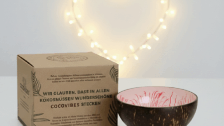 Kokosnuss Schale ROSE Splash rosa inkl. Untersetzer aus Kokosfasern